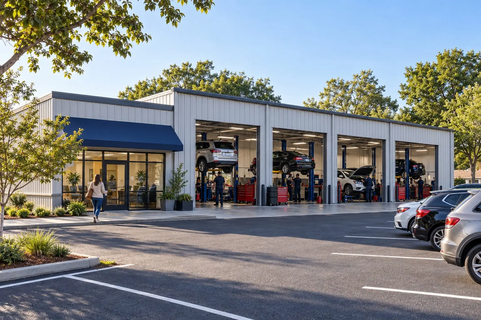 The Oak Ave. shop and customer parking lot